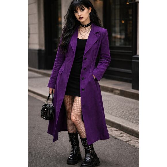 Tripp nyc Jackets & Blazers - TRIPP NYC Purple Gothic Trench Coat Long Button Front Jacket Alt Grunge Medium